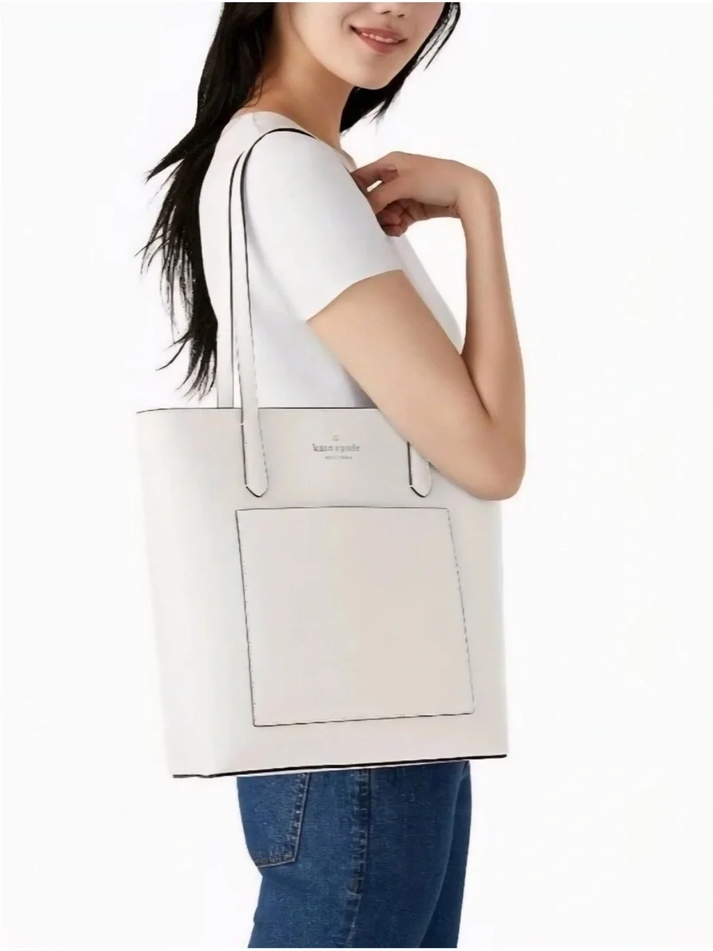 NWT Kate Spade Tote Parchment White Bag Saffiano PVC Daily K8662 Gold Logo NEW